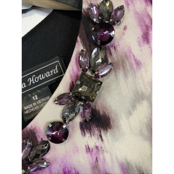 Jessica Howard Women's 12 Fit & Flare Dress Colorful Round Neck Jeweled Stretch - Picture 10 of 10